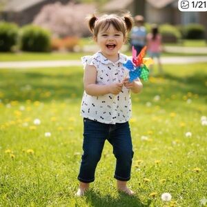 White Patterned Blouse and Dark Blue Jeans Set Size 18M